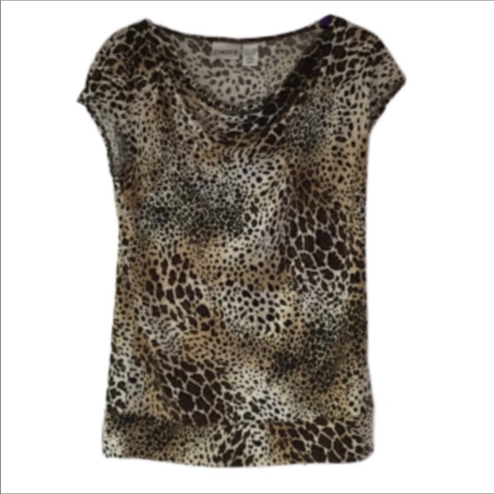 Chico’s Cheetah Shirt Sleeve Mock Cowl Neck Top XS